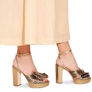 $450 Loeffler Randall Natalia Gold Ankle Strap Pleated Platform Sandals Sz 7